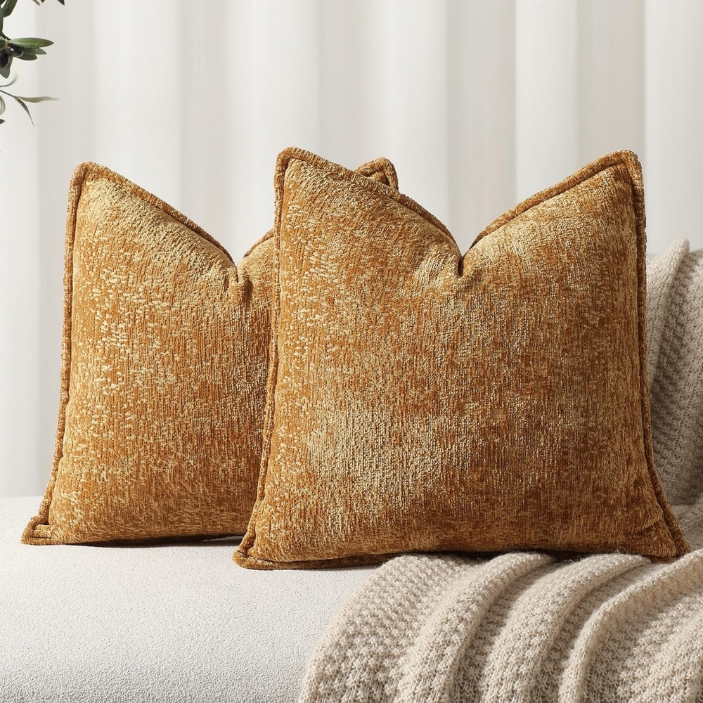 Pack of 2 Golden Brown Decorative Throw Pillow‎ Covers 22x22 Cozy Soft